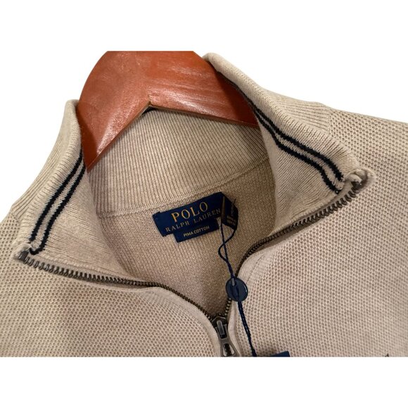 Polo Ralph Lauren Beige Quarter-Zip Sweater M Mens Pima Cotton Lightweight Knit - Picture 5 of 7